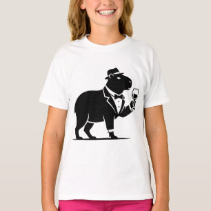 Camiseta Copa de vino divertida de capybara minimalista mod