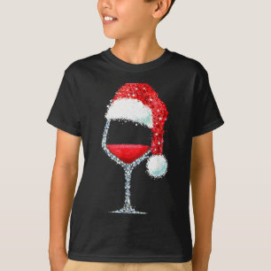 Camiseta Copa de vino tinto Navideña Gorro de Santa Fiesta