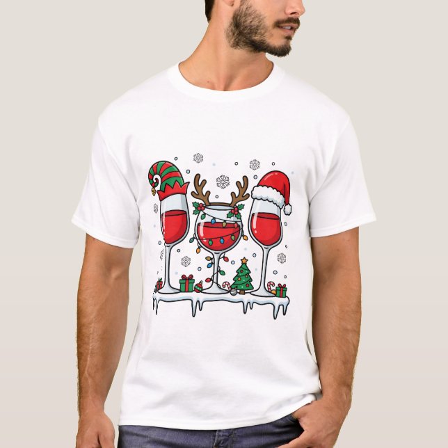 Camiseta Copas de vino rojo de Navidad Vector de vacaciones (Anverso)
