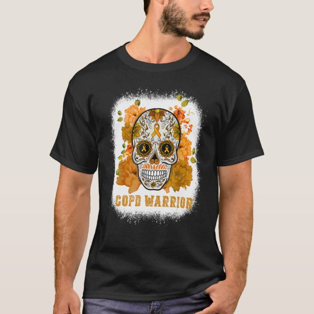Camiseta COPD Awareness Sugar Flower Skull Orange Ribbon Bl (Anverso)