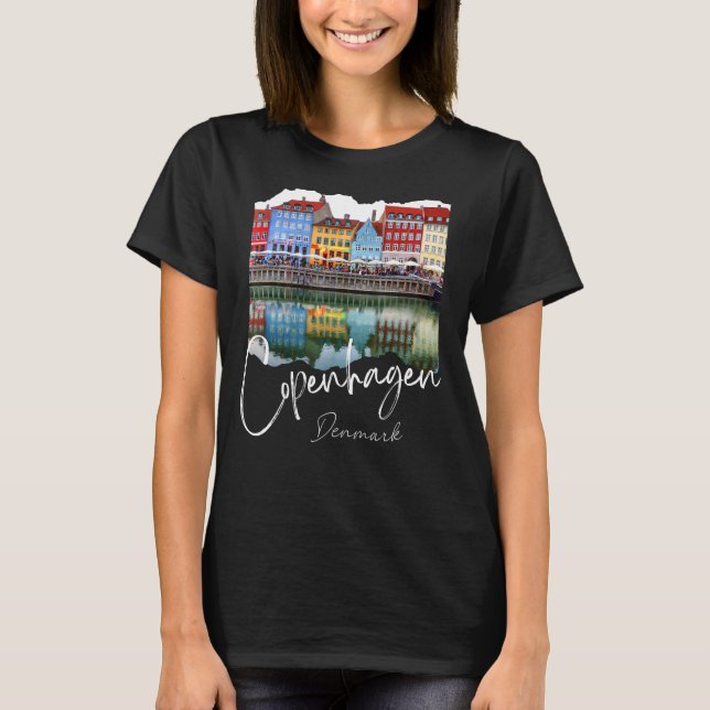 Camiseta Copenhague Dinamarca Copenhague De Noche (Anverso)