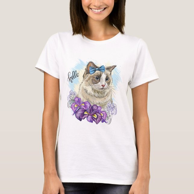 Camiseta Copia del dibujo de mano divertido gato Cute con f (Anverso)