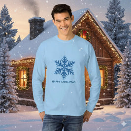 Camiseta Copo de Nieve de Cristal Azul Brillante de Navidad