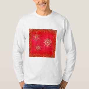 Camiseta Copo de Nieve de Navidad Rojo y Dorado con Brillo