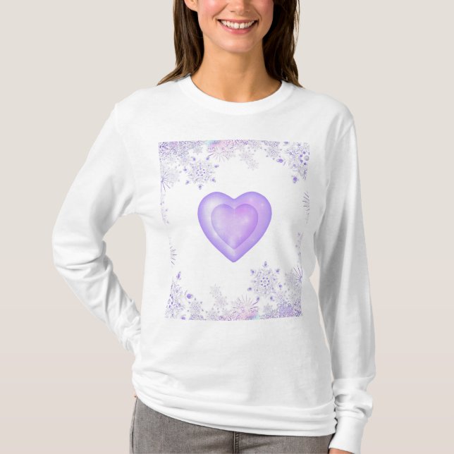 Camiseta copo de nieve morado ligero y corazón brillante (Anverso)
