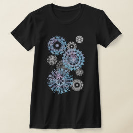 Camiseta Copos de nieve de plata y neón de mandala