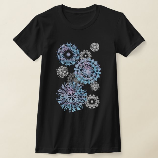 Camiseta Copos de nieve de plata y neón de mandala (Distribución)
