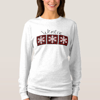 Camiseta Copos de nieve en invierno rojos y negros cubierto