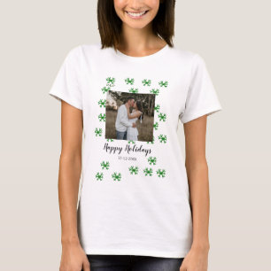 Camiseta copos de nieve rojos verdes texto foto feliz navid