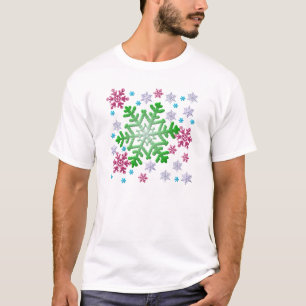 Camiseta Copos de nieve verde y plateado azul de Borgoña