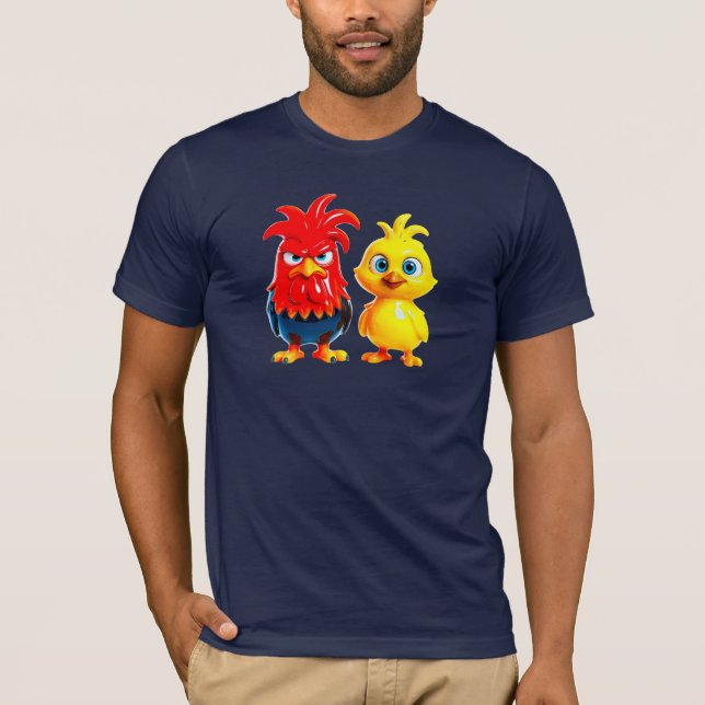 Camiseta Coq et poussin drôle en 3D effet porcelaine. (Anverso)