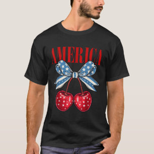 Camiseta Coqueta Americana Lazo de Cereza Patriótico Bander