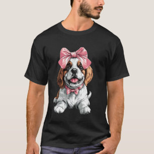 Camiseta Coqueta Bow St. Bernard Perro Mamá Chica Rosa Día