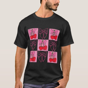 Camiseta Coqueta Cuadrada Rosa Lazo Y Cerezas Rojas Valent
