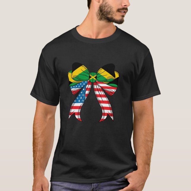 Camiseta Coqueta de bandera jamaiquina mitad estadounidense (Anverso)