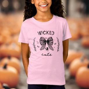 Camiseta Coqueta de Brujas Negro Bow Halloween Nombre Rosa