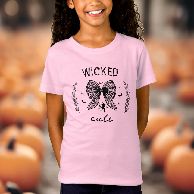 Camiseta Coqueta de Brujas Negro Bow Halloween Nombre Rosa (Witch Coquette Black Bow Halloween Name Pink T-Shirt)