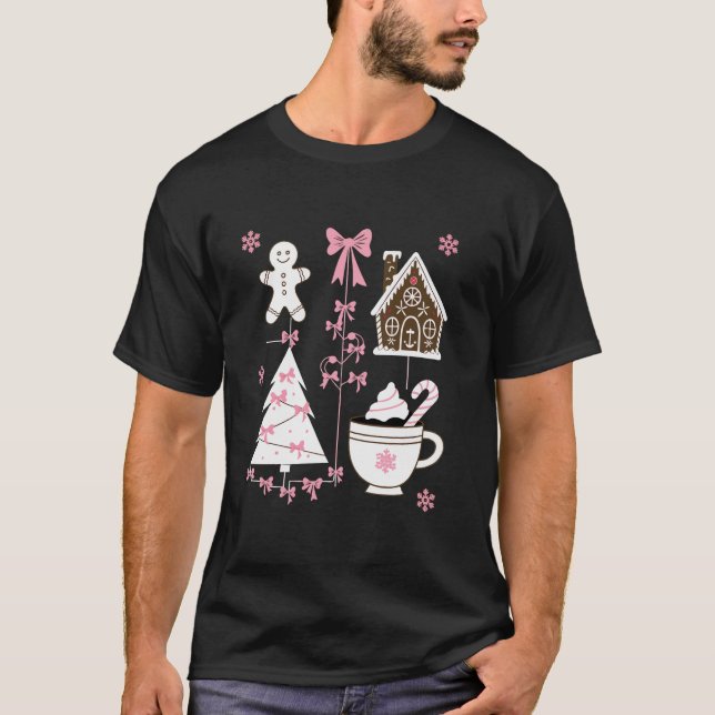 Camiseta Coqueta de época inmaculada árbol de Navidad rosa  (Anverso)