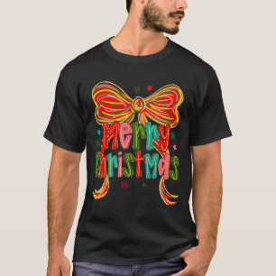 Camiseta Coqueta de Navidad Alegre Lazo Navidad Mujeres Niñ