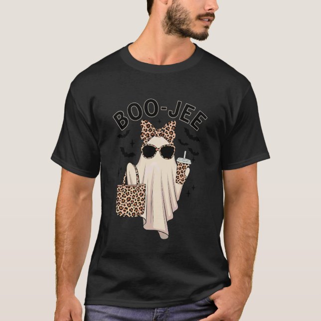 Camiseta Coqueta Fantasma Leopardo Café Boo-JEE Halloween B (Anverso)