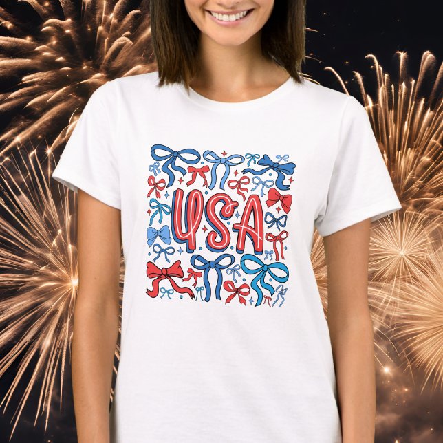 Camiseta Coqueta Patriótica USA con Lazos y Estrellas Améri (Subido por el creador)