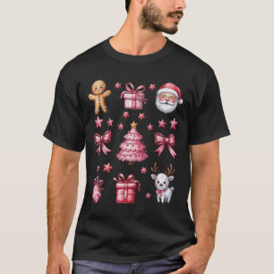 Camiseta Coqueta rosa Bow Árbol de Navidad Gingerbread Rein