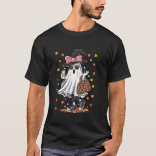 Camiseta Coqueta rosa Bow Boo Fantasma Leopardo Halloween S
