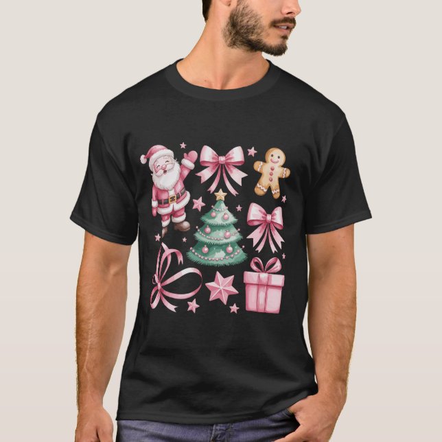 Camiseta Coqueta rosa cúrcuma árboles navideños de Santa Cl (Anverso)
