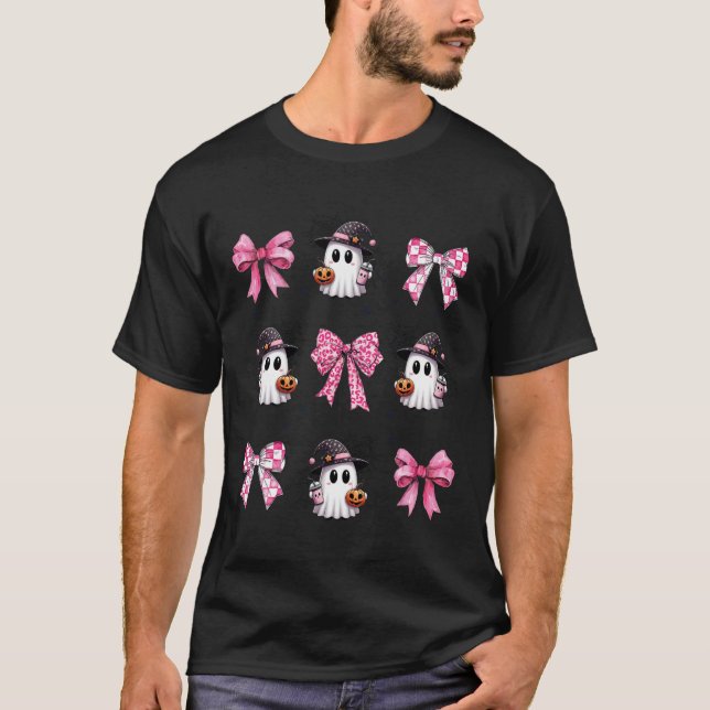 Camiseta Coqueta rosa fantasma de Halloween (Anverso)