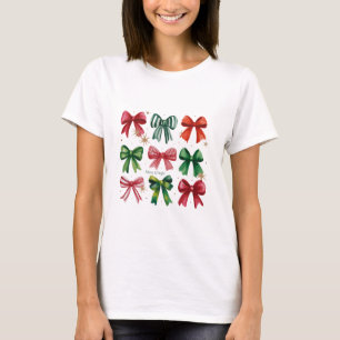 Camiseta Coquetas de Navidad Lazo Rojo Verde Chica Temporad