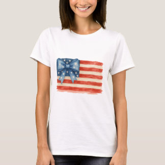 Camiseta Coquette Bow American Flag Watercolor 4 de julio