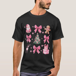 Camiseta Coquette Bow Árbol de Navidad Rosa Santa Gingerbre