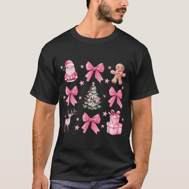 Camiseta Coquette Bow Árbol de Navidad Rosa Santa Gingerbre (Anverso)