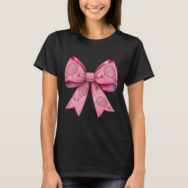 Camiseta Coquette Bow Badminton Shuttle Racket Cinta rosa (Anverso)