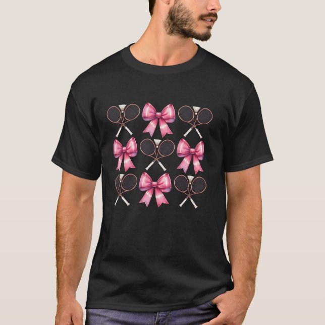 Camiseta Coquette Bow Badminton Shuttlecock Raca Rosa (Anverso)