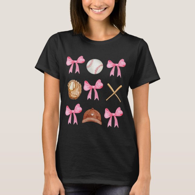 Camiseta Coquette Bow Bow Bow Mamá De Béisbol Madres Da (Anverso)