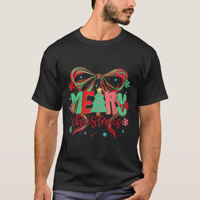 Camiseta Coquette Bow Feliz Navidad Copo de Nieve Navidad P (Anverso)