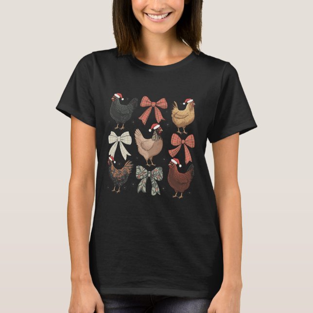 Camiseta Coquette Bow Funny Chickens Navidad Granja Animal  (Anverso)