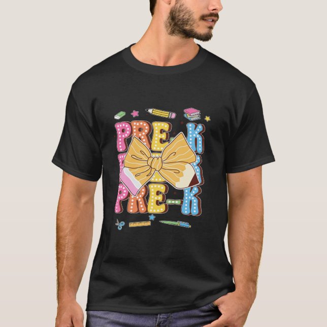 Camiseta Coquette Bow Lápiz Retro Prep K Profesor De Vuelta (Anverso)