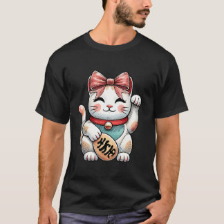 Camiseta Coquette Bow Maneki Neko japonés Cat Lucky Pink R