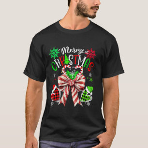 Camiseta Coquette Bow Merry Christmas Plaid Pajama Love Hea