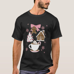 Camiseta Coquette Bow Navidades de pan de jengibre rosado N