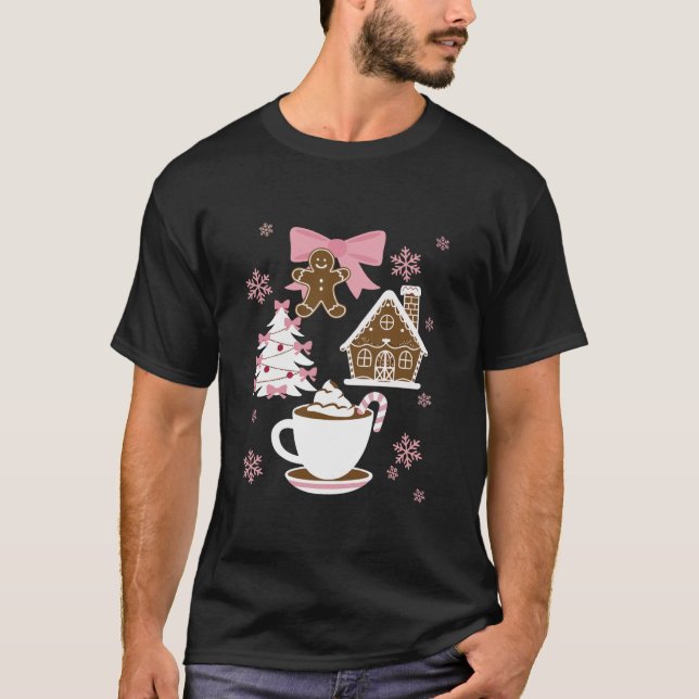 Camiseta Coquette Bow Navidades de pan de jengibre rosado N (Anverso)