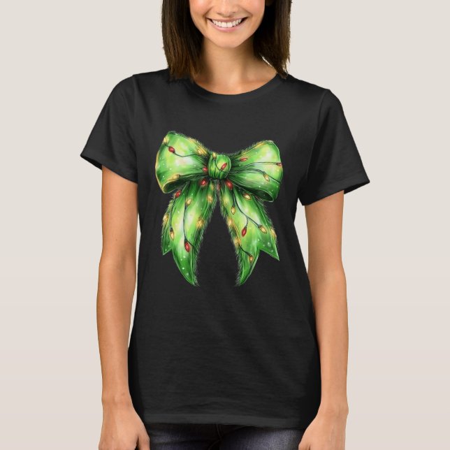 Camiseta Coquette Bow Navidades Green Bow For Family Holida (Anverso)