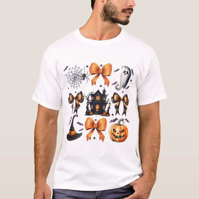 Camiseta Coquette Bow Pumpkin Fall Spookone Season Hallowee (Anverso)