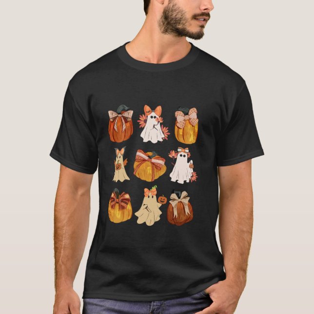 Camiseta Coquette Bow Pumpkin Funny Ghost Spooky Hal de tem (Anverso)