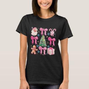 Camiseta Coquette Bow Santa Claus Pink Merry Christmas Wome
