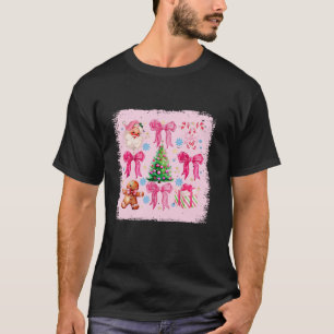 Camiseta Coquette Bow Santa Claus Pink Merry Christmas Wome