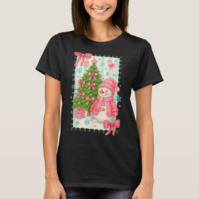 Camiseta Coquette Bow Snowman Nk Christmas Tree Funny Xmas  (Anverso)