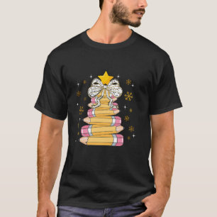 Camiseta Coquette Bow Student Teacher Pencil Christmas Tree